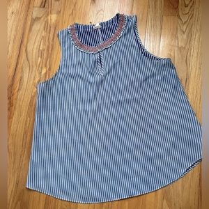 Hem & Thread Blue and White Striped Sleeveless Top